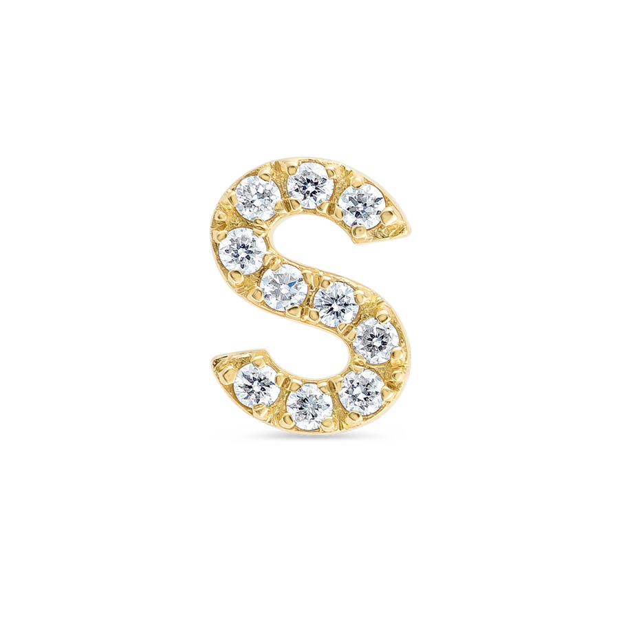 S Letter Natural Diamond Single Stud Earring Yellow Gold
