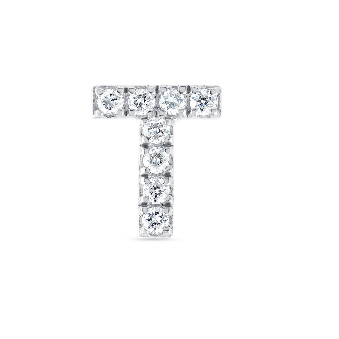 T Letter Natural Diamond Single Stud Earring White Gold
