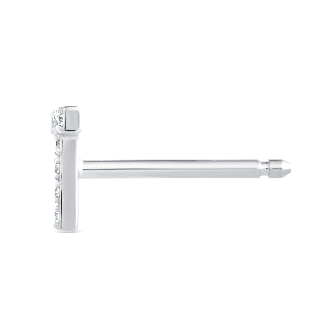 T Letter Natural Diamond Single Stud Earring White Gold