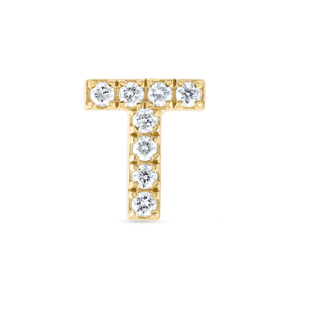 T Letter Natural Diamond Single Stud Earring Yellow Gold