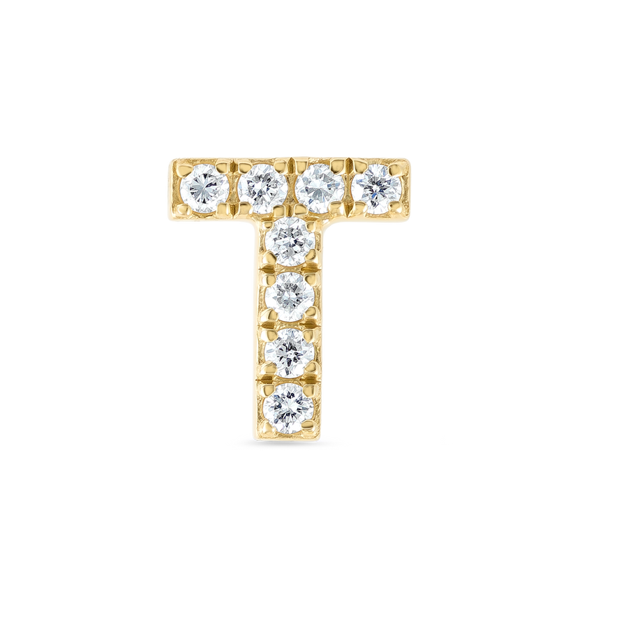 T Letter Natural Diamond Single Stud Earring Yellow Gold