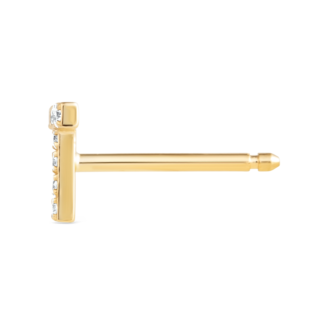T Letter Natural Diamond Single Stud Earring Yellow Gold