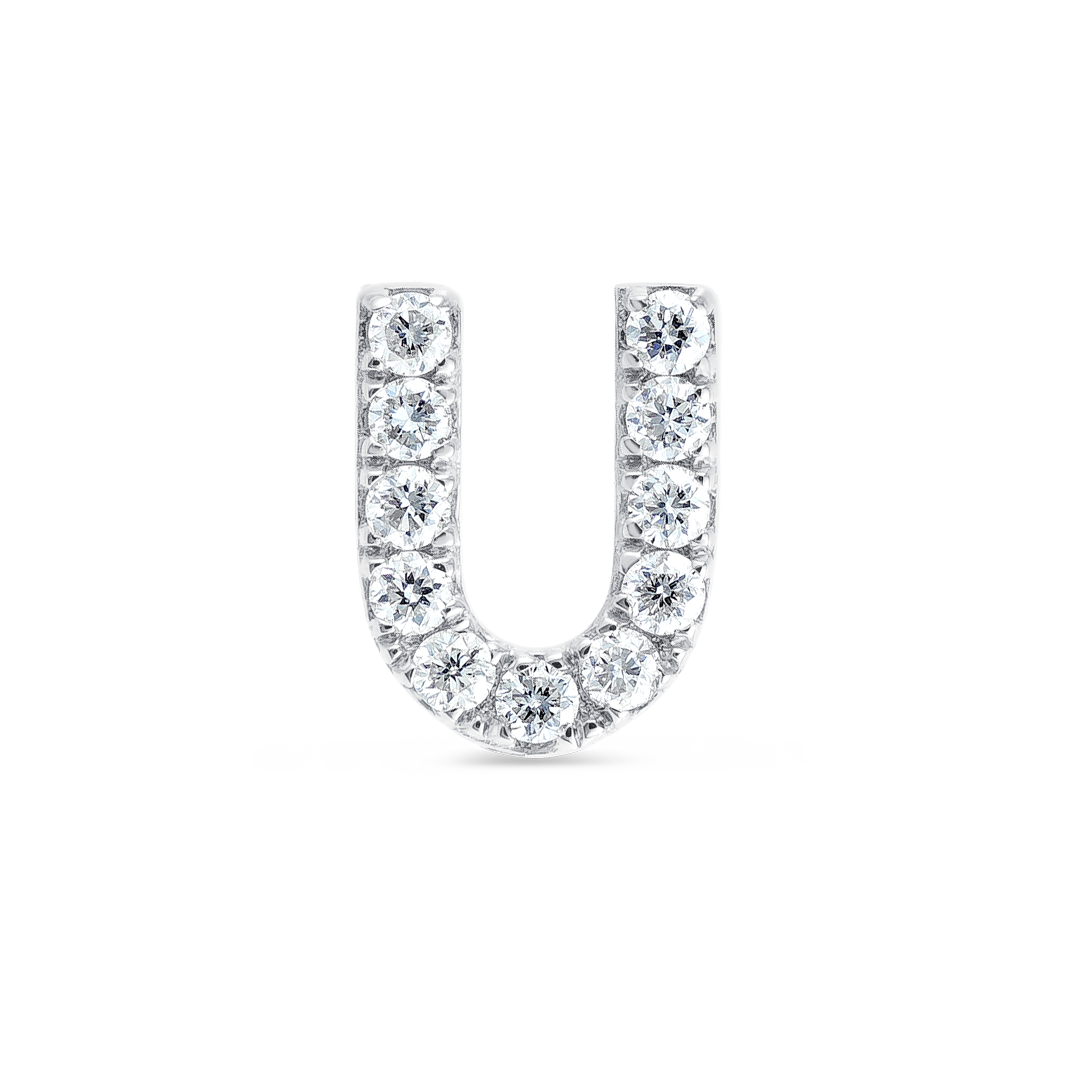 U Letter Natural Diamond Single Stud Earring White Gold