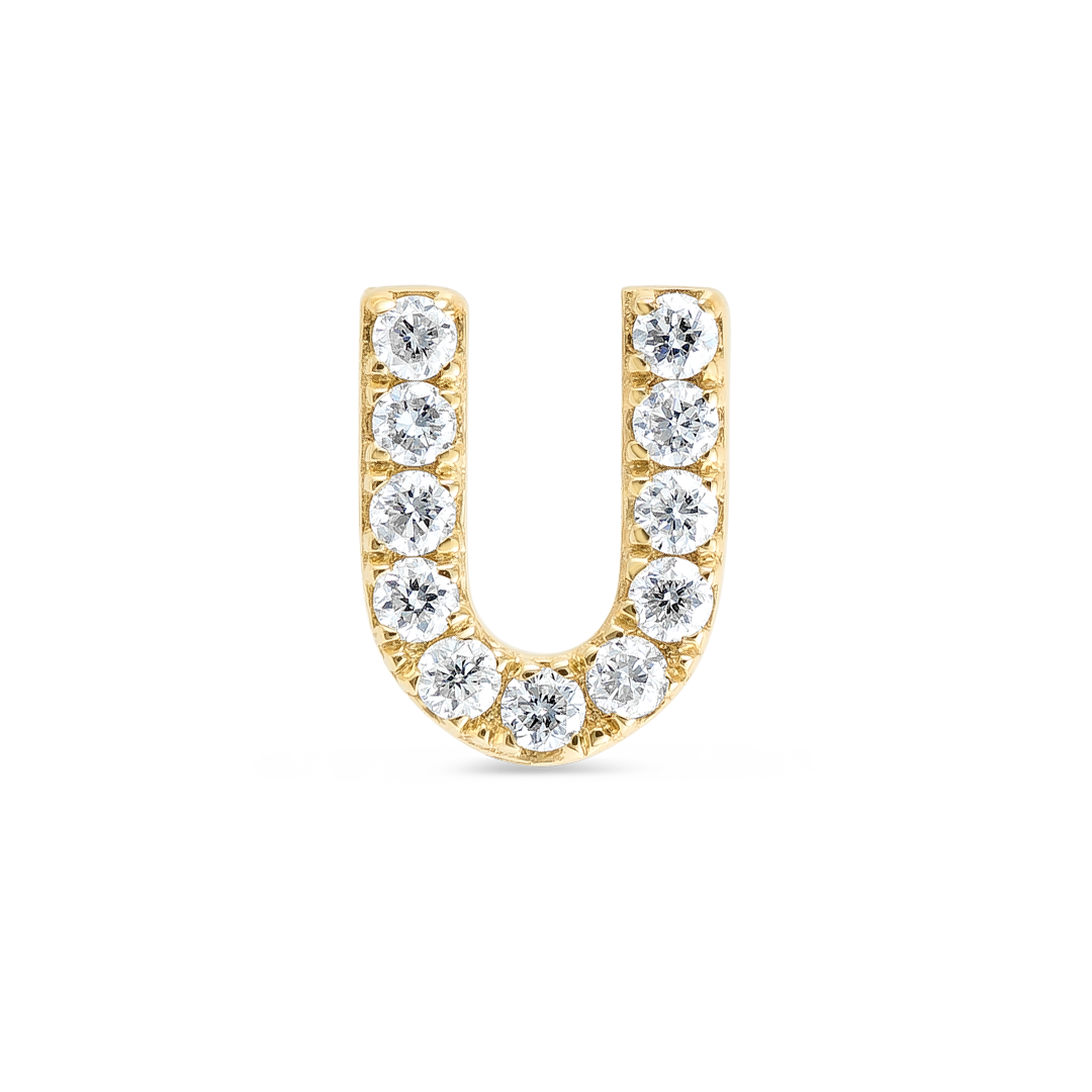 U Letter Natural Diamond Single Stud Earring Yellow Gold