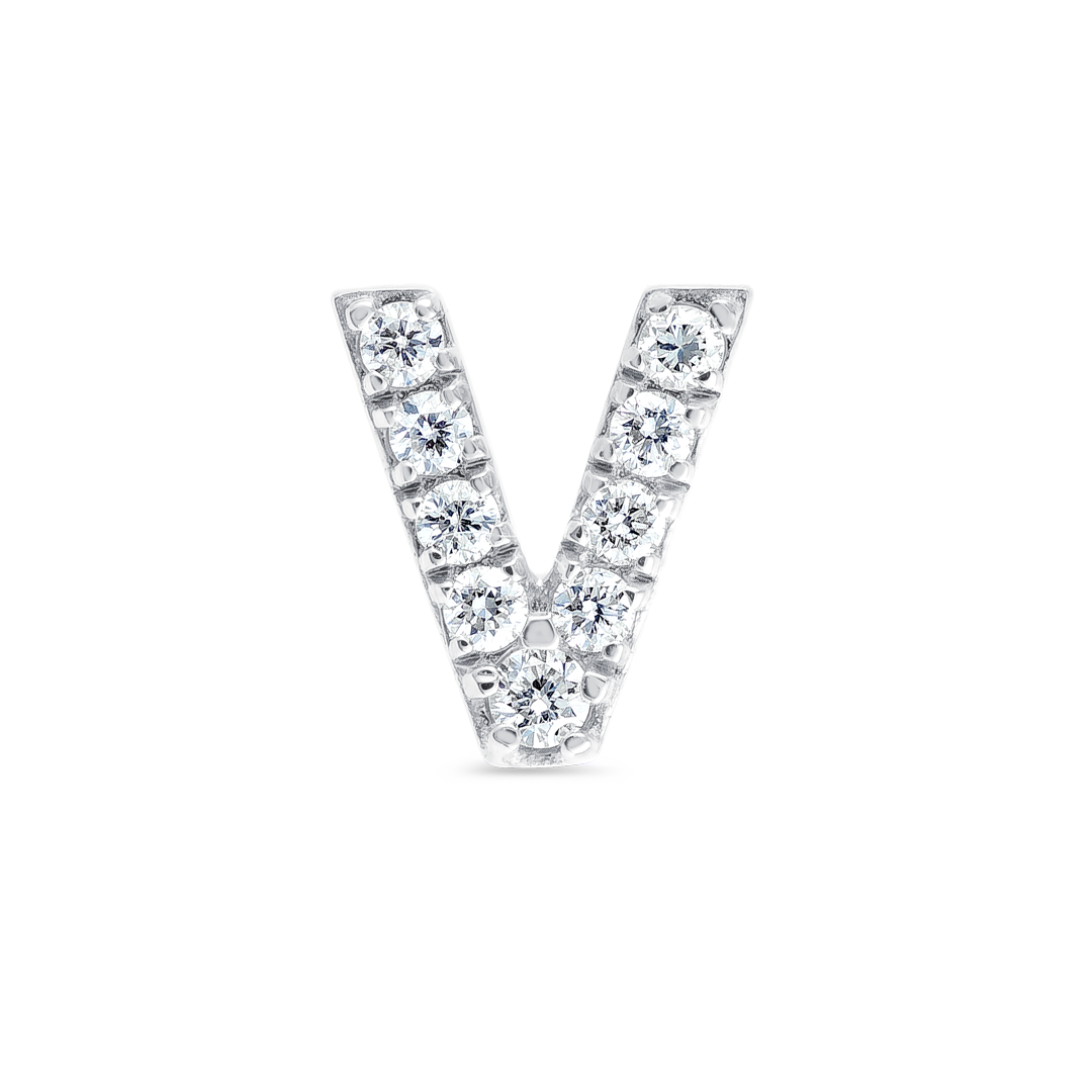 V Letter Natural Diamond Single Stud Earring White Gold