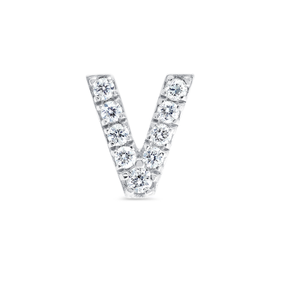 V Letter Natural Diamond Single Stud Earring White Gold