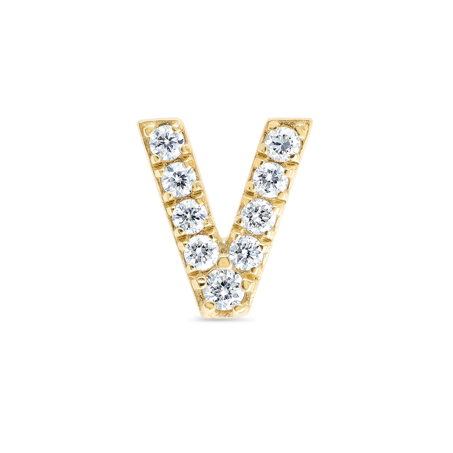 V Letter Natural Diamond Single Stud Earring Yellow Gold