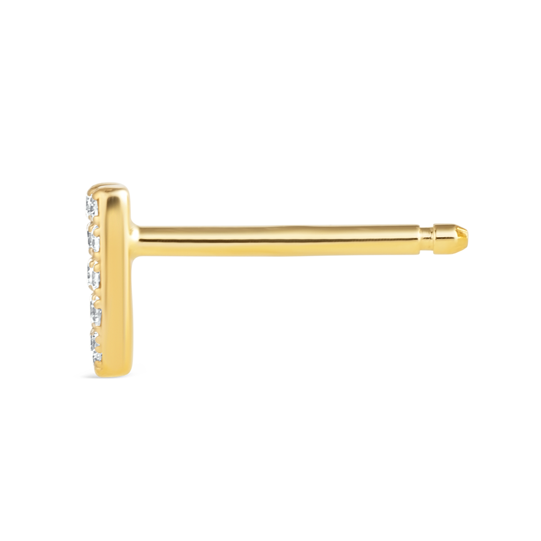 V Letter Natural Diamond Single Stud Earring Yellow Gold