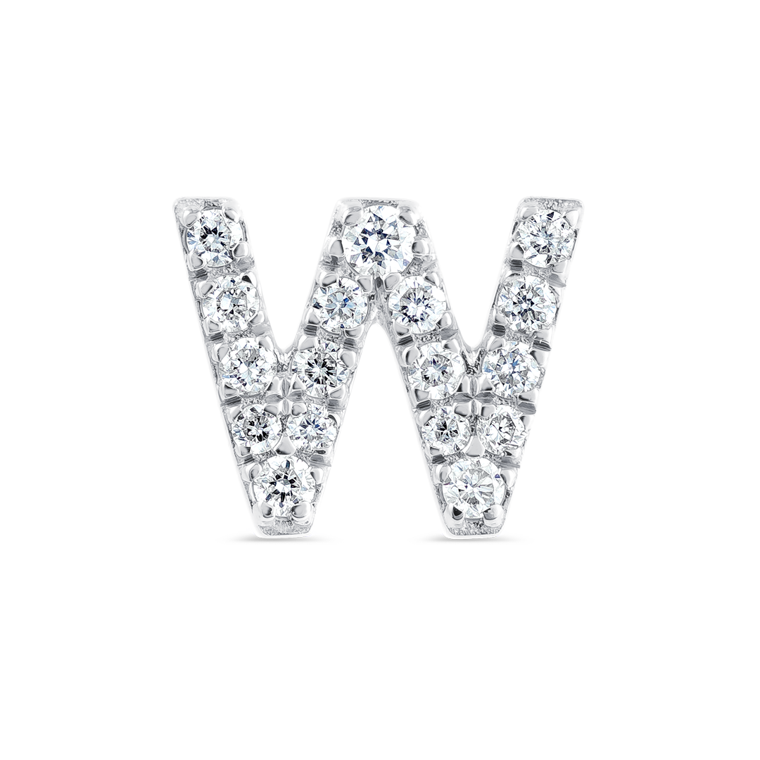 W Letter Natural Diamond Single Stud Earring White Gold