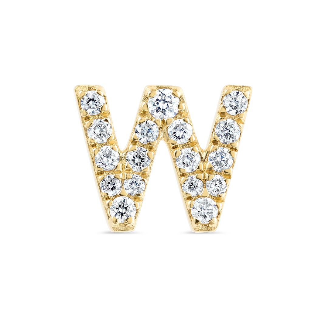 W Letter Natural Diamond Single Stud Earring Yellow Gold