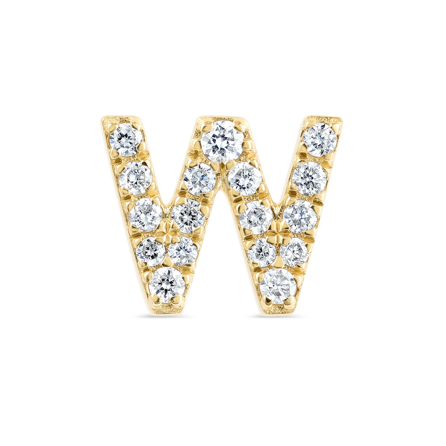 W Letter Natural Diamond Single Stud Earring Yellow Gold