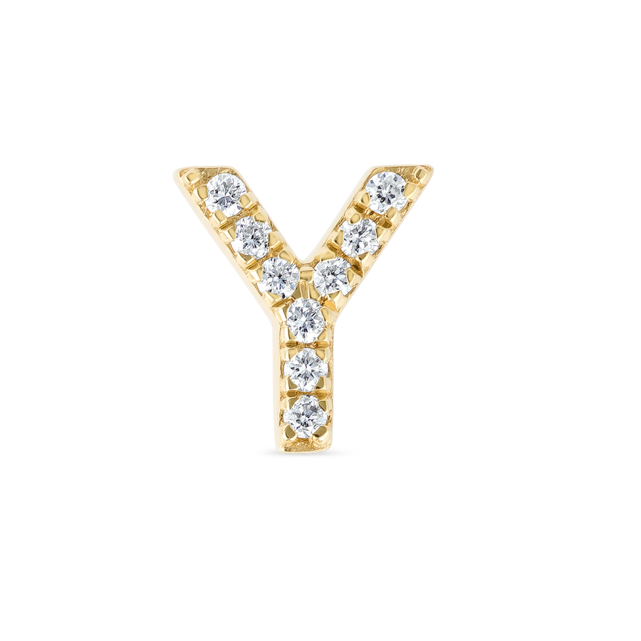 Y Letter Natural Diamond Single Stud Earring Yellow Gold