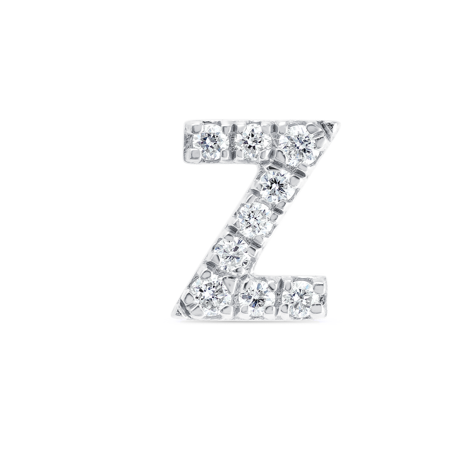 Z Letter Natural Diamond Single Stud Earring White Gold