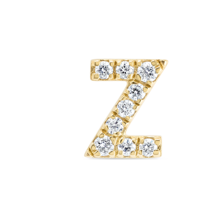Z Letter Natural Diamond Single Stud Earring Yellow Gold