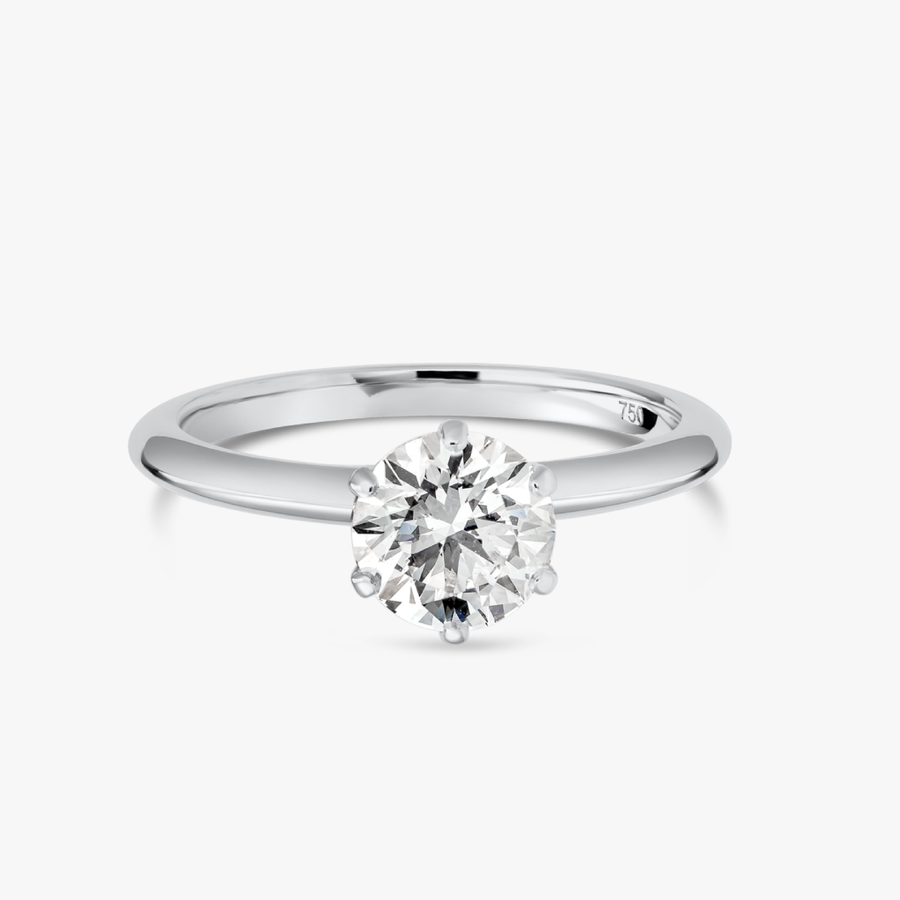 1 Carat Natural Round Knife-Edge Solitaire White Gold Ring
