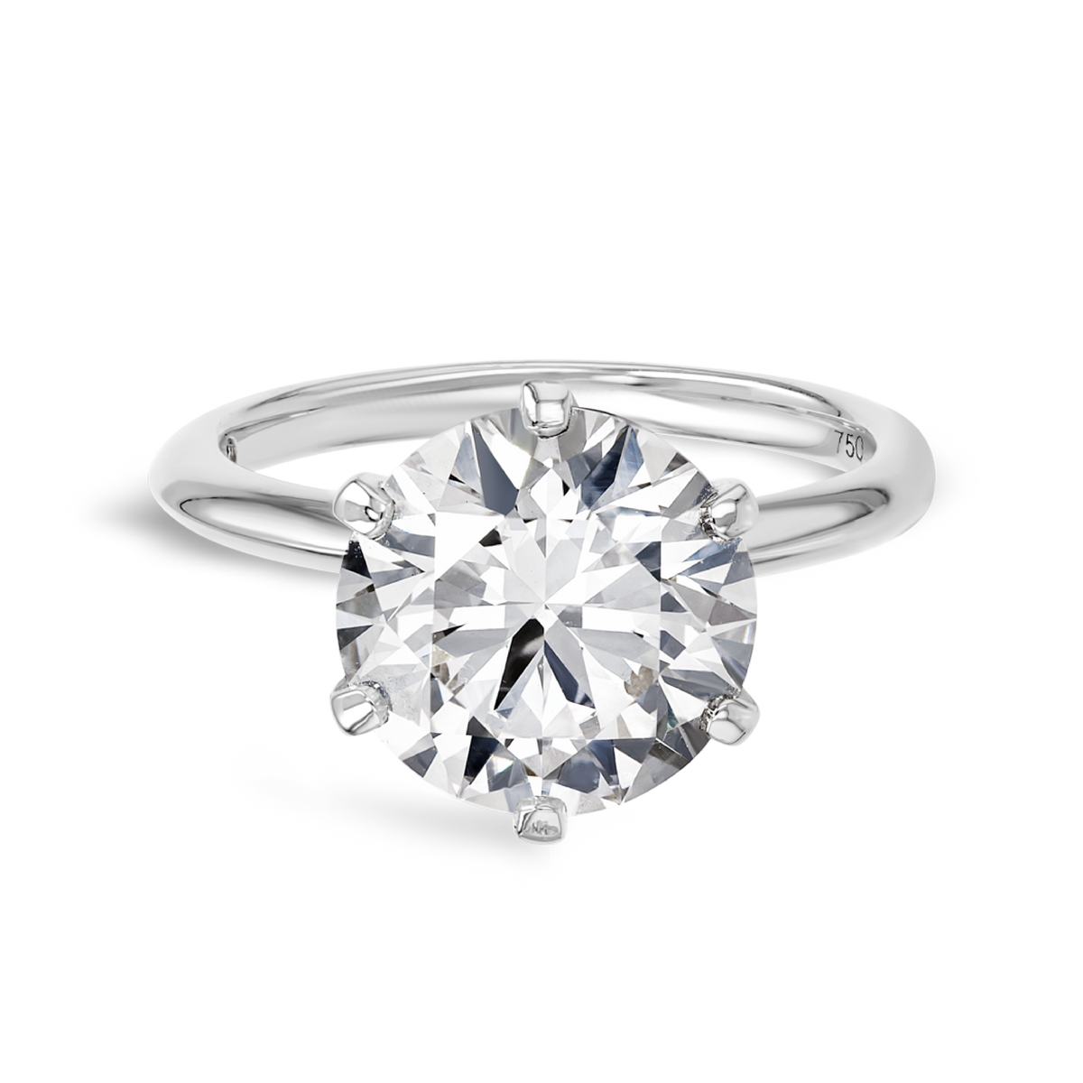 4 Carat Natural Round Knife-Edge Solitaire White Gold Ring