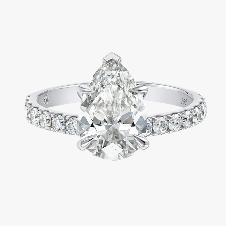 2 Carat Natural Pear Diamond Band White Gold Ring