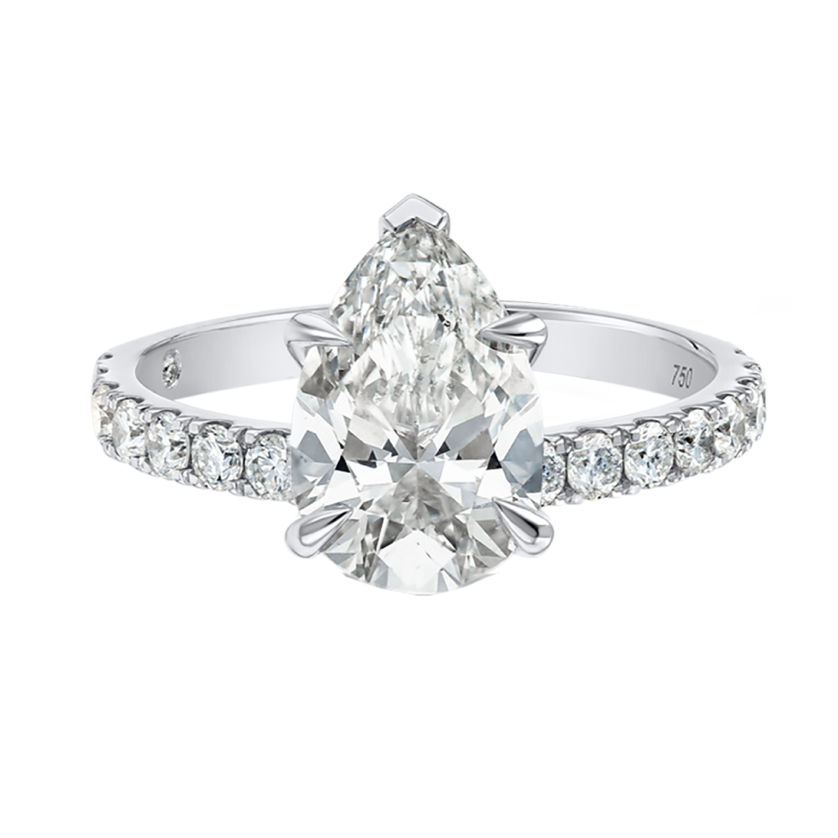 2 Carat Natural Pear Diamond Band White Gold Ring