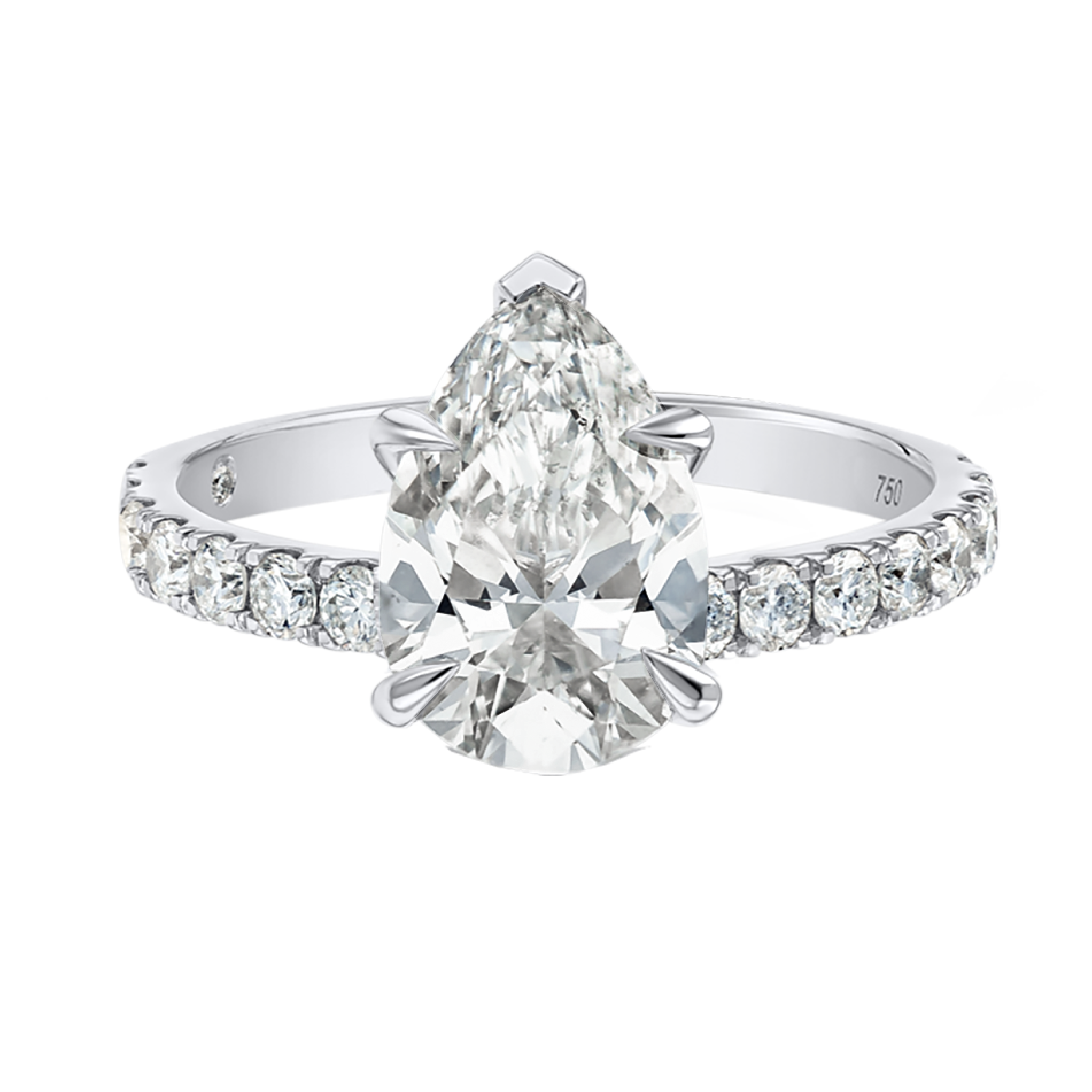 2 Carat Natural Pear Diamond Band White Gold Ring