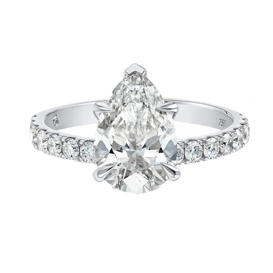 2 Carat Natural Pear Diamond Band White Gold Ring