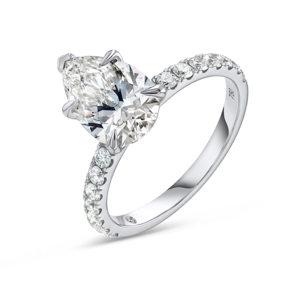 2 Carat Natural Pear Diamond Band White Gold Ring