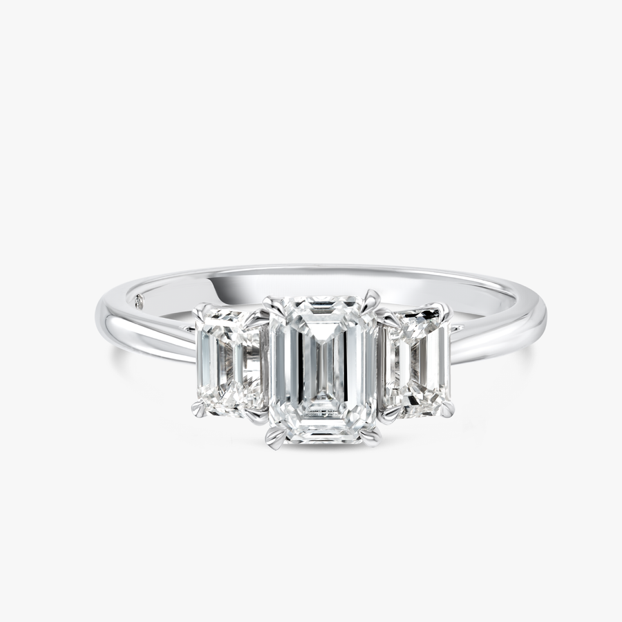 1 Carat Lab-Grown Emerald Trilogy With Side Emeralds White Gold Ring