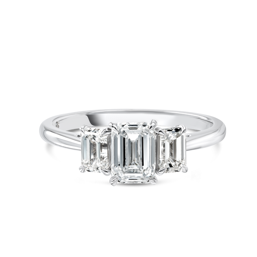 2 Carat Natural Emerald Trilogy With Side Emeralds White Gold Ring
