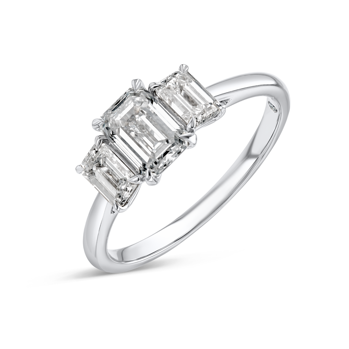 2 Carat Natural Emerald Trilogy With Side Emeralds White Gold Ring