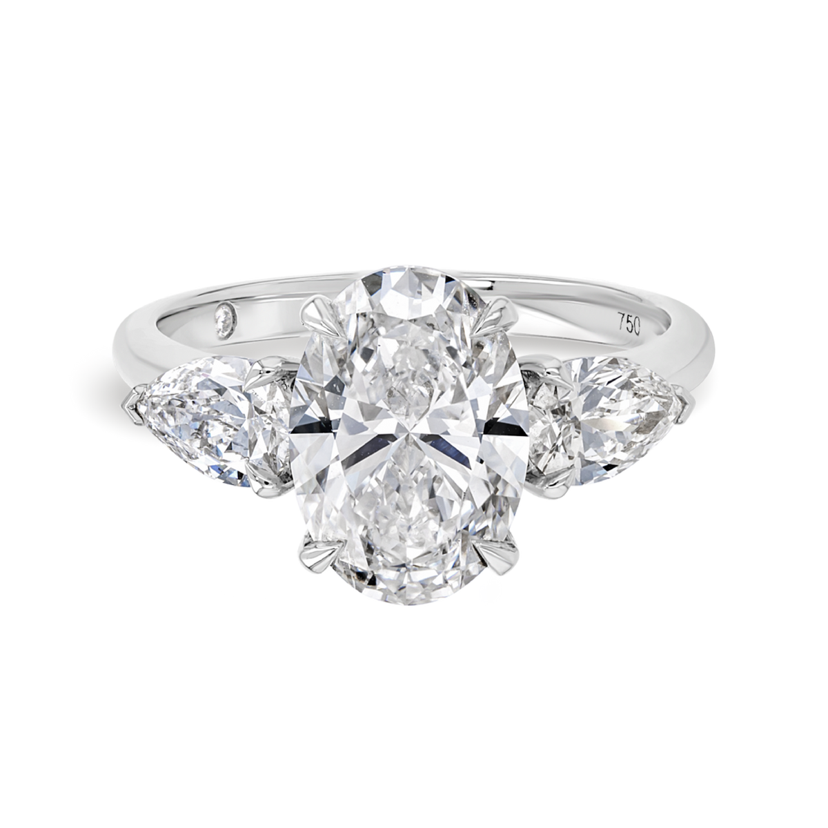 2.5 Carat Lab-Grown Oval Trilogy With Side Pears White Gold Ring