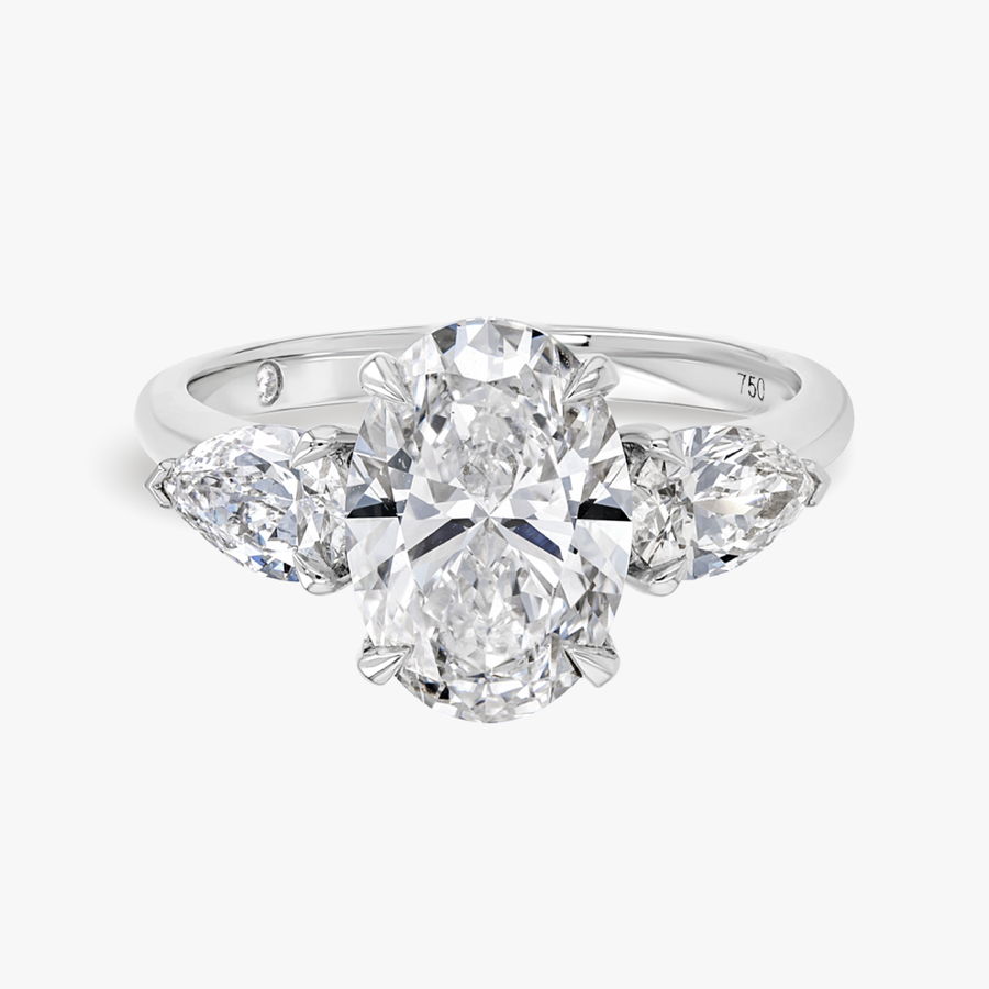 2.5 Carat Natural Oval Trilogy With Side Pears White Gold Ring