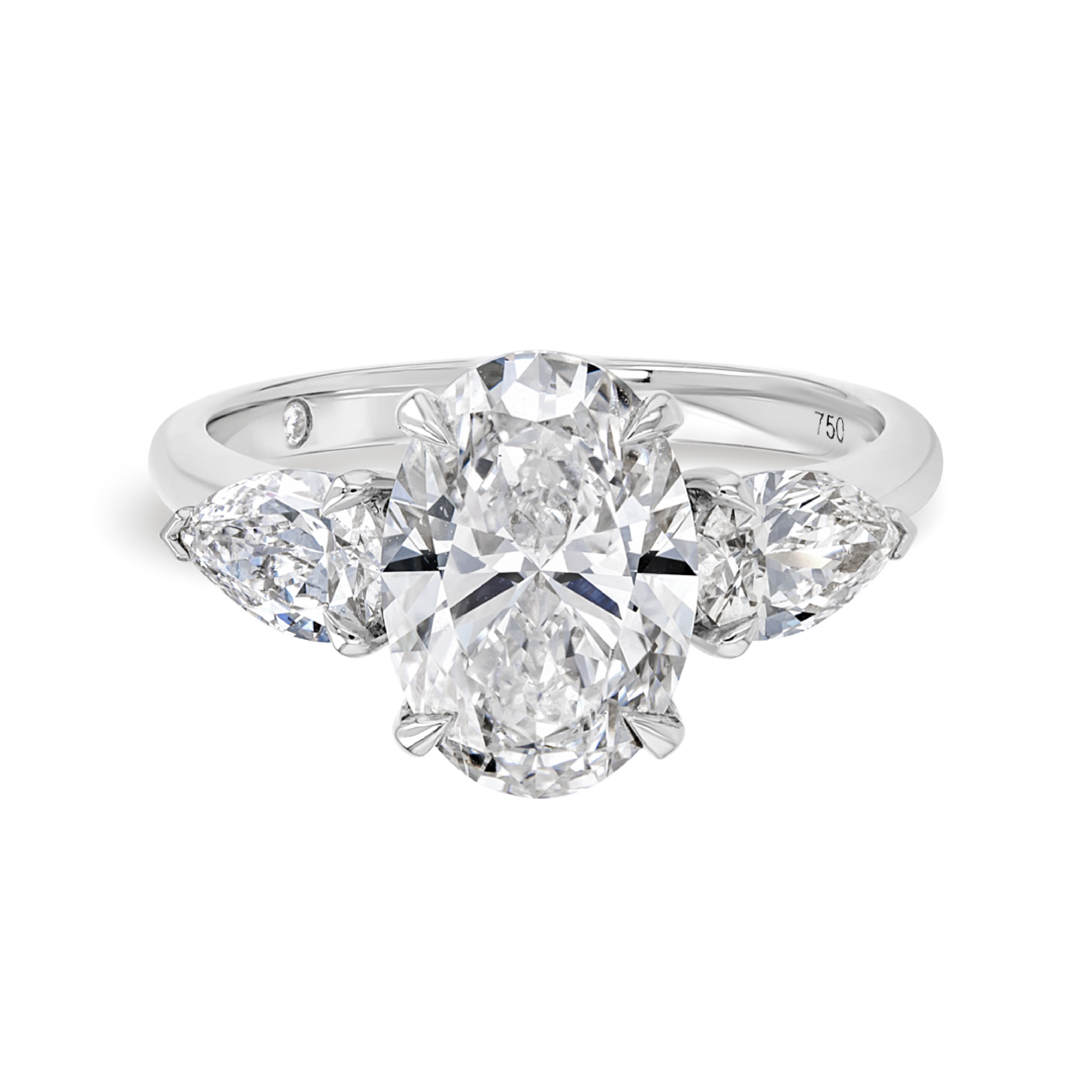 2.5 Carat Natural Oval Trilogy With Side Pears White Gold Ring
