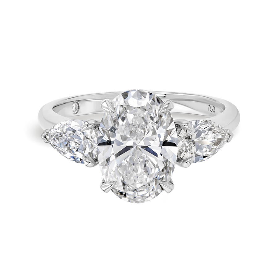 2.5 Carat Natural Oval Trilogy With Side Pears White Gold Ring