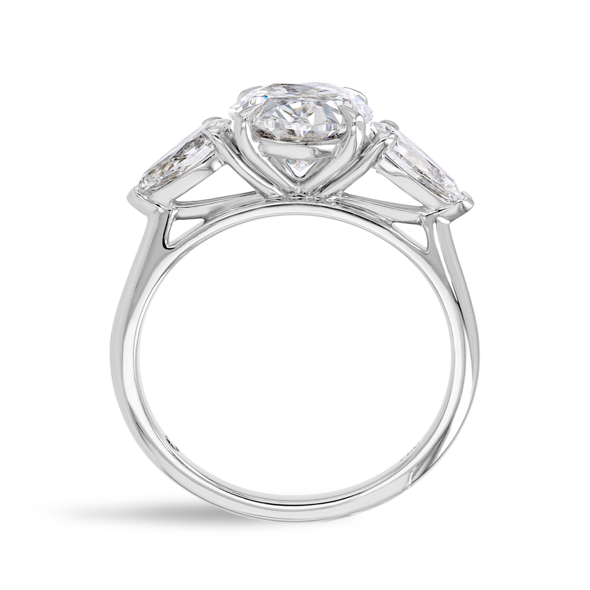 2.5 Carat Lab-Grown Oval Trilogy With Side Pears White Gold Ring