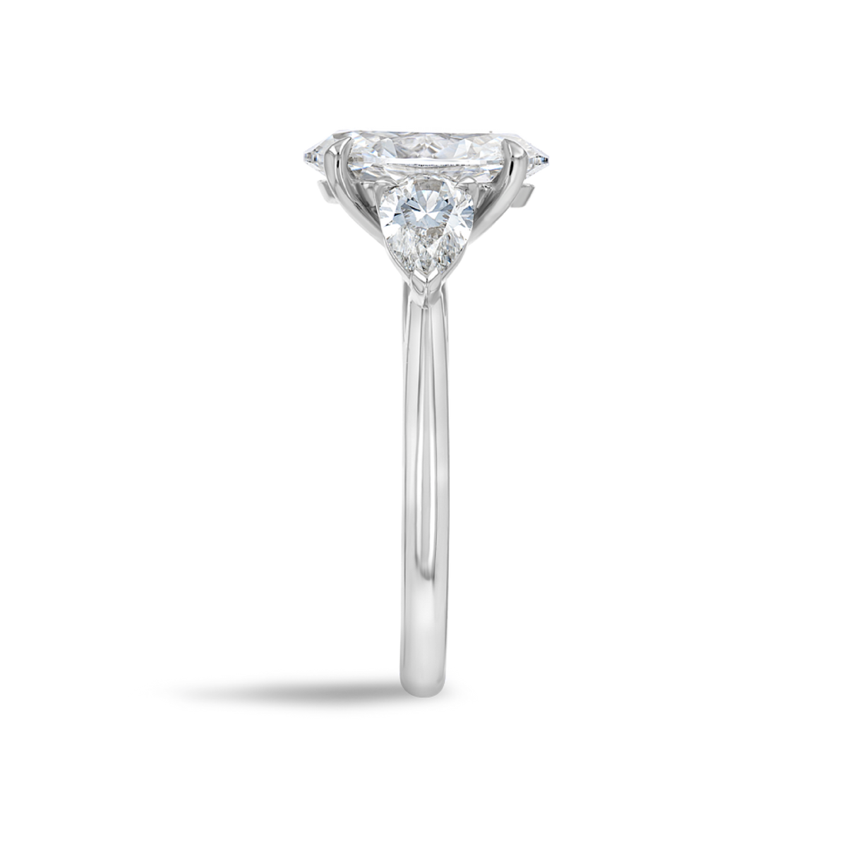 2.5 Carat Natural Oval Trilogy With Side Pears White Gold Ring