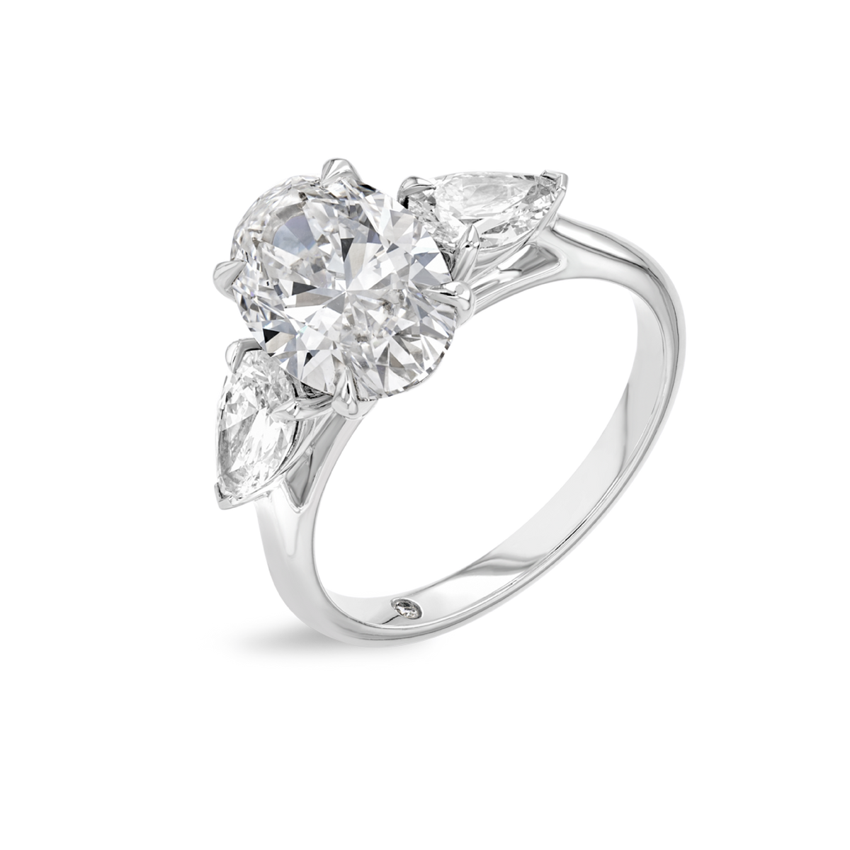 2.5 Carat Natural Oval Trilogy With Side Pears White Gold Ring