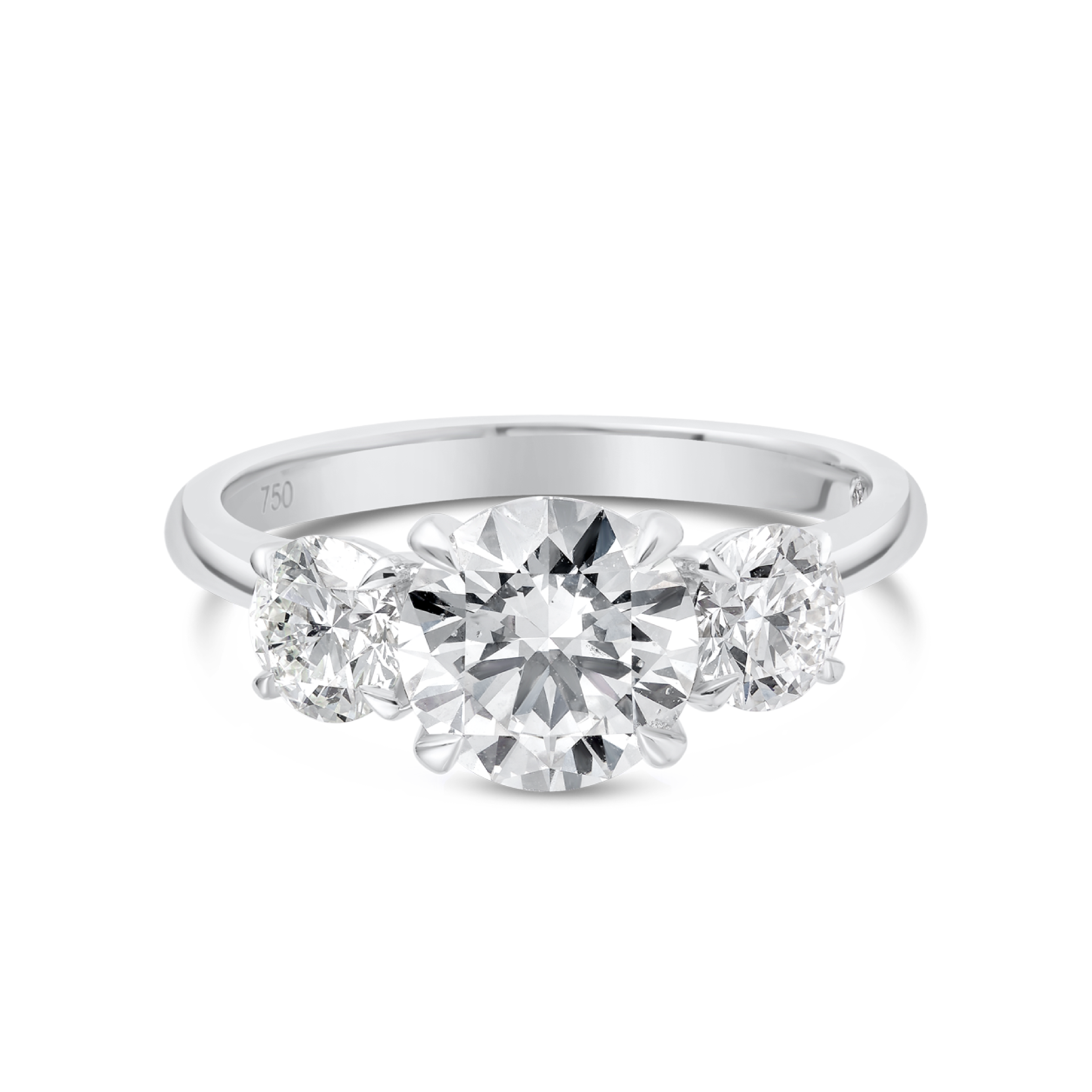 1.5 Carat Natural Round Classic Trilogy With Side Rounds White Gold Ring