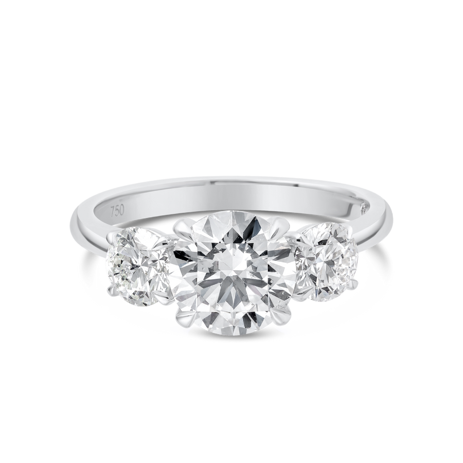1.5 Carat Natural Round Classic Trilogy With Side Rounds White Gold Ring