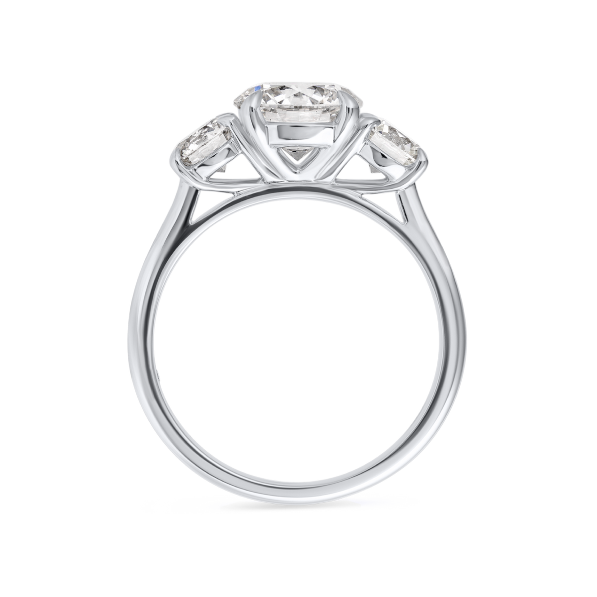1.5 Carat Natural Round Classic Trilogy With Side Rounds White Gold Ring