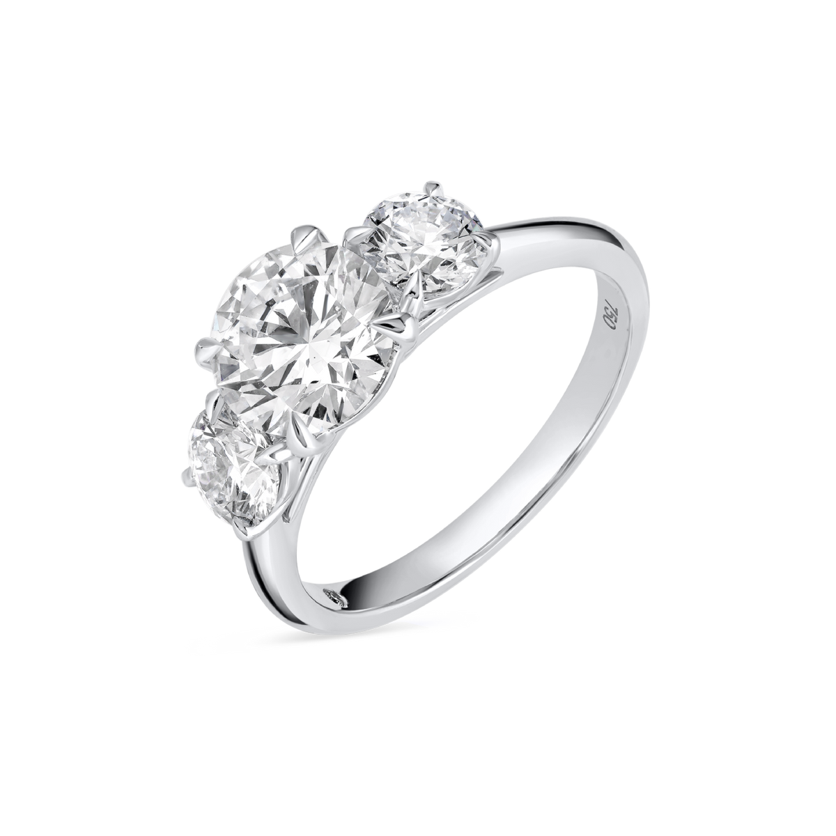 1.5 Carat Natural Round Classic Trilogy With Side Rounds White Gold Ring