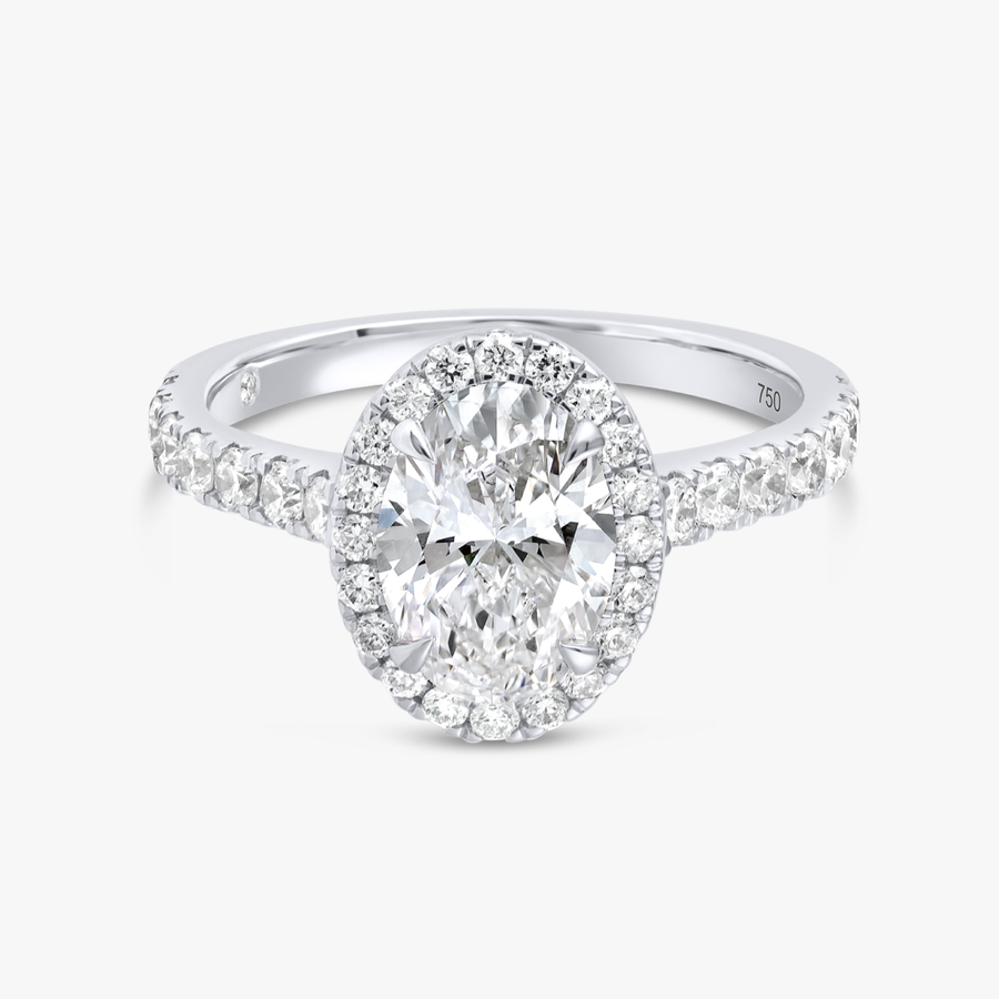 1.5 Carat Lab-Grown Oval Halo Diamond Band White Gold Ring