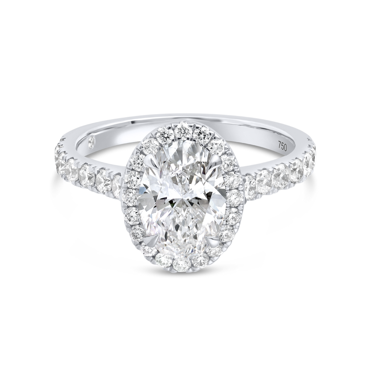 1.5 Carat Lab-Grown Oval Halo Diamond Band White Gold Ring