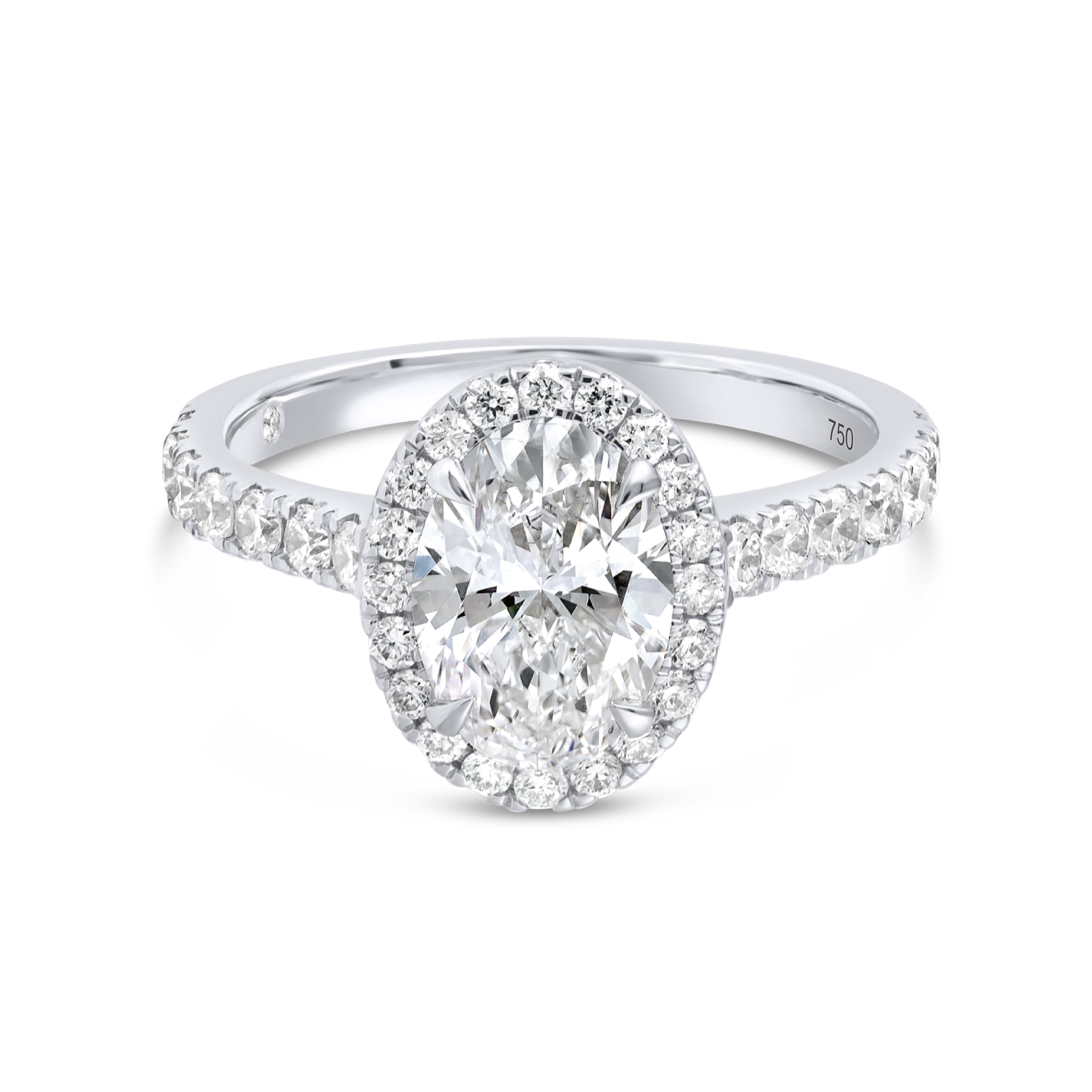 1.5 Carat Natural Oval Halo Diamond Band White Gold Ring