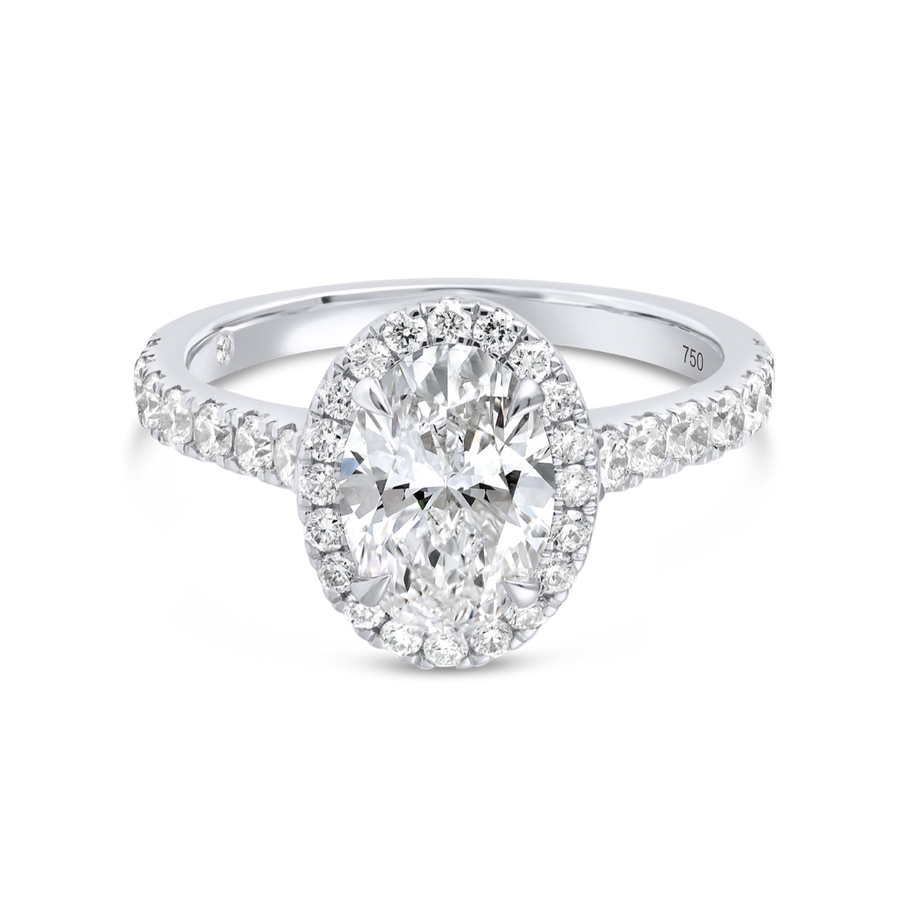 1.5 Carat Natural Oval Halo Diamond Band White Gold Ring