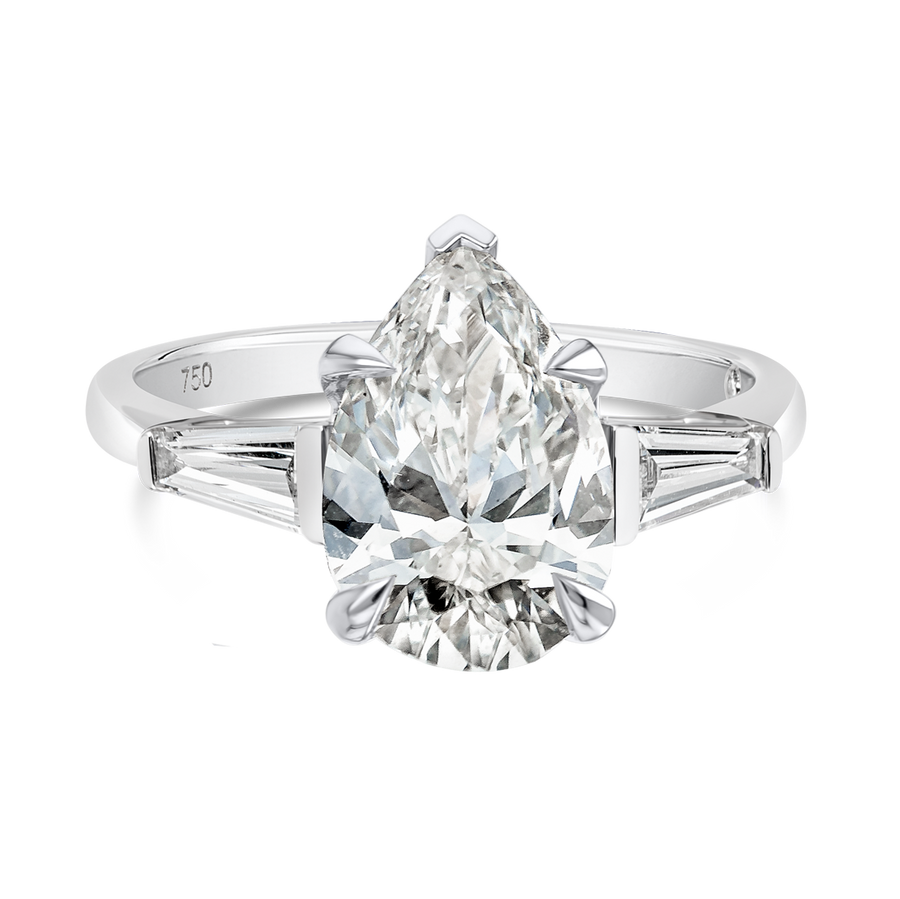 2 Carat Lab-Grown Pear Trilogy With Side Baguettes White Gold Ring