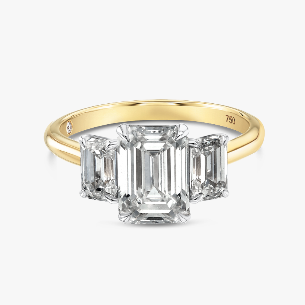 2 Carat Lab-Grown Emerald Trilogy With Side Emeralds Yellow Gold Ring