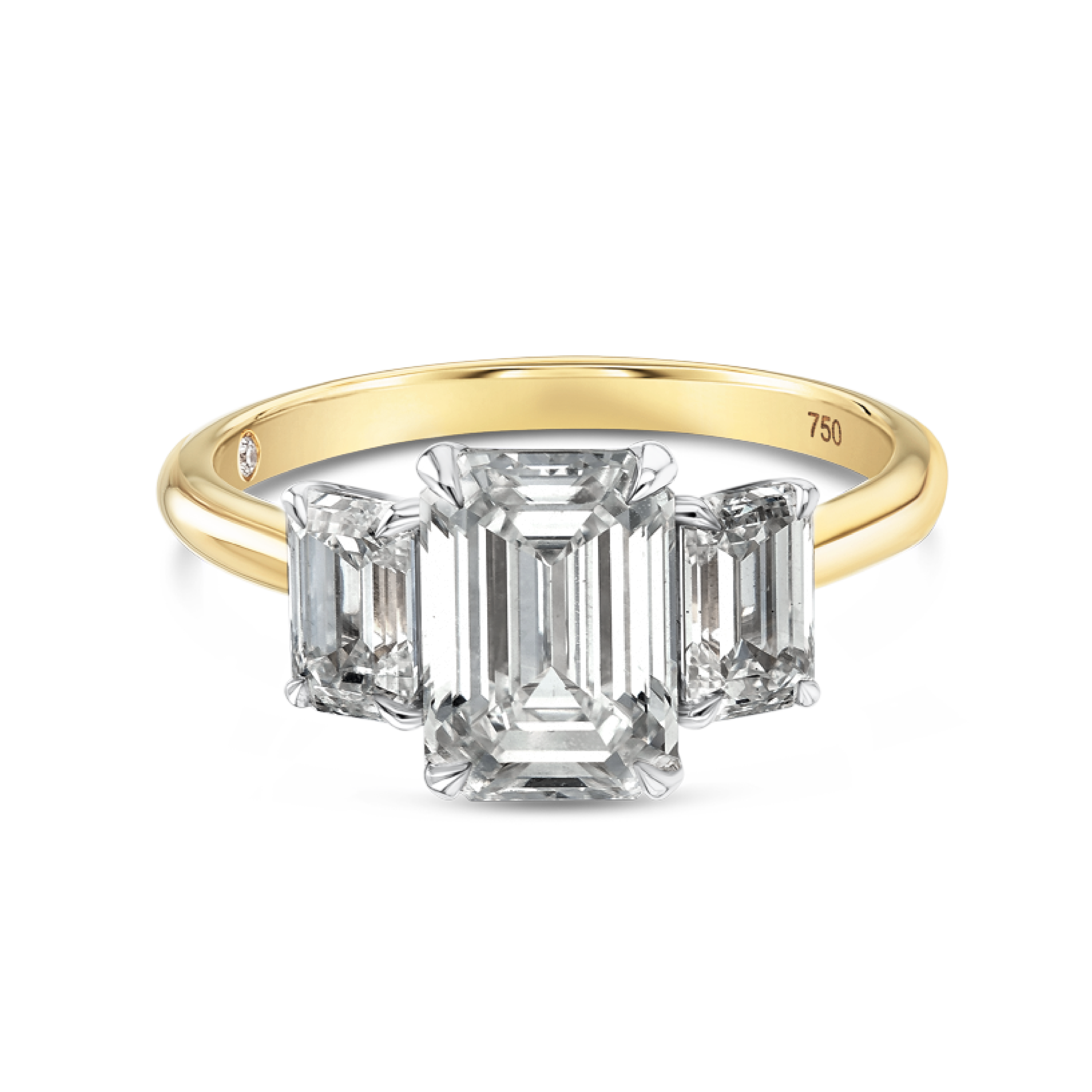 2 Carat Natural Emerald Trilogy With Side Emeralds Yellow Gold Ring