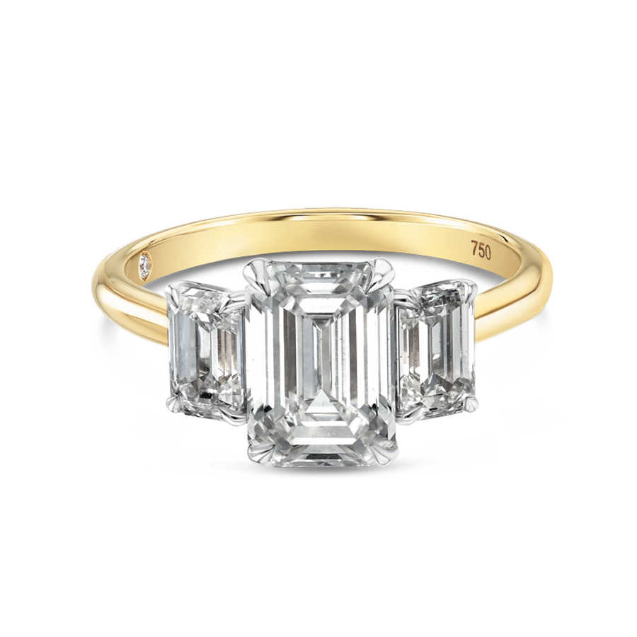 2 Carat Natural Emerald Trilogy With Side Emeralds Yellow Gold Ring