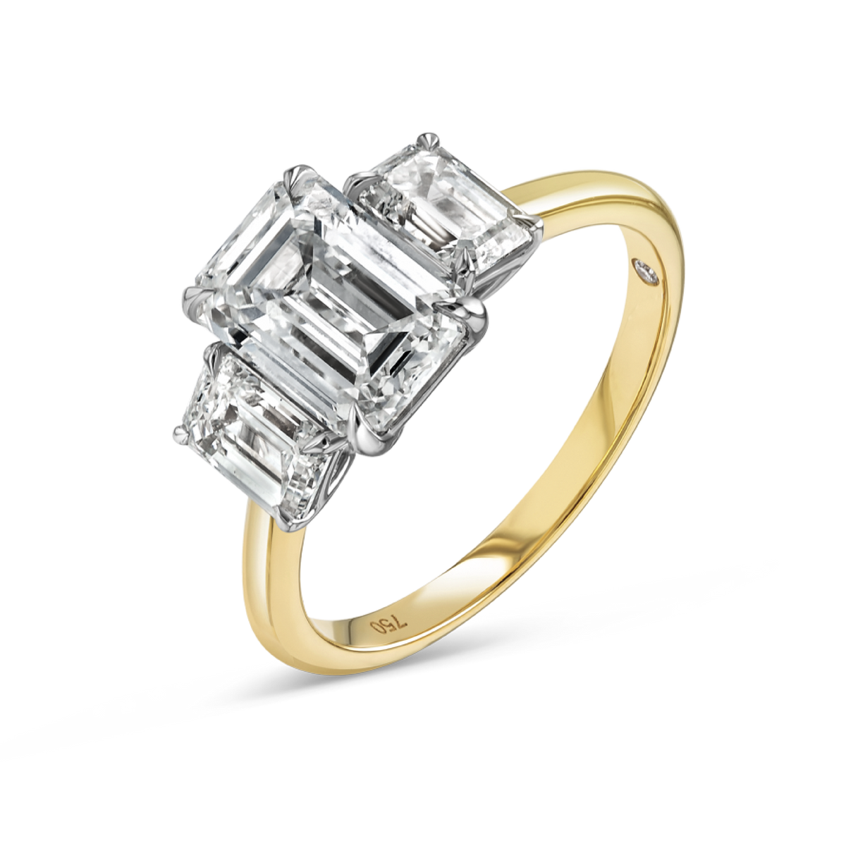 2 Carat Lab-Grown Emerald Trilogy With Side Emeralds Yellow Gold Ring