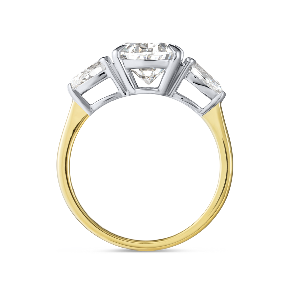 2 Carat Lab-Grown Oval Trilogy With Side Pears Yellow Gold Ring