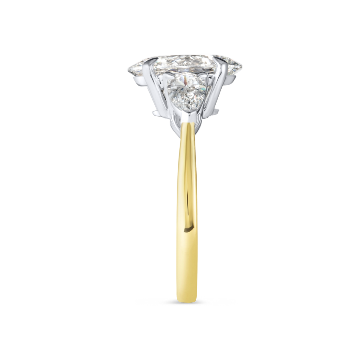 2 Carat Lab-Grown Oval Trilogy With Side Pears Yellow Gold Ring